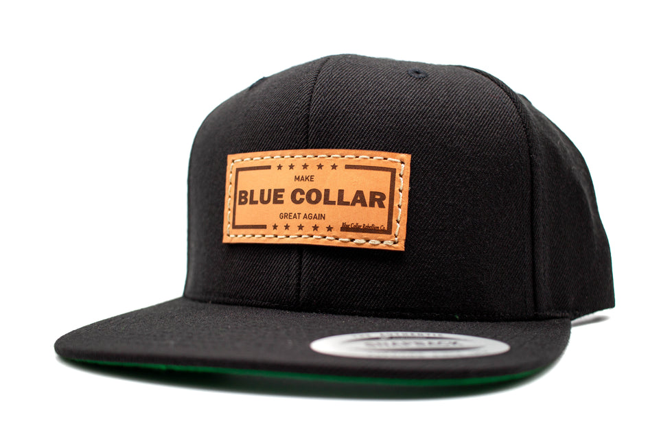 "Make Blue Collar Great Again" Leather Patch Yupoong Flat Bill