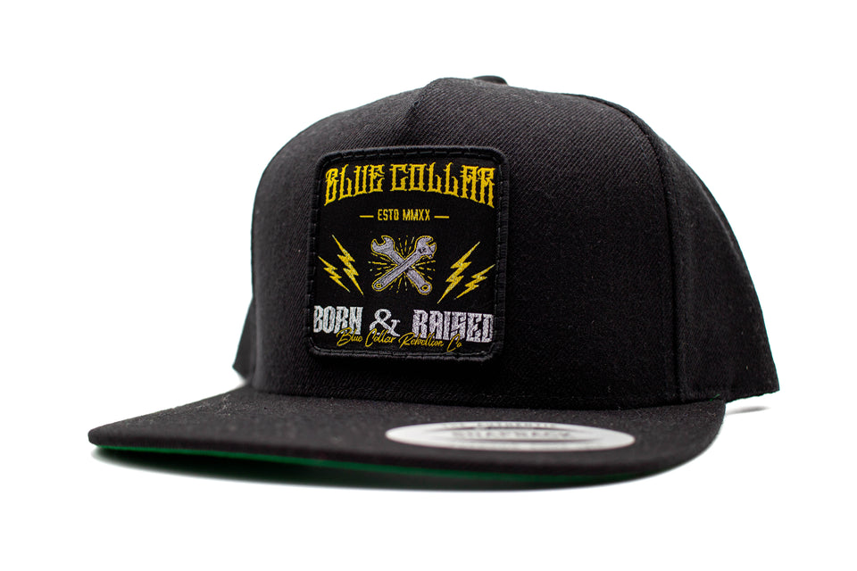 "Blue Collar Born & Raised" Flat Bill Patch Hat