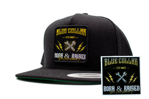 "Blue Collar Born & Raised" Flat Bill Patch Hat