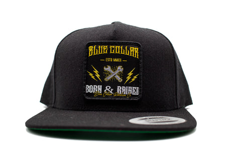 "Blue Collar Born & Raised" Flat Bill Patch Hat