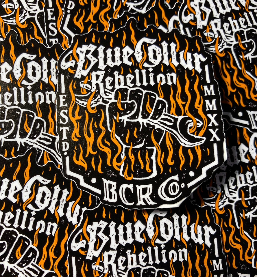 "Blue Collar Rebellion Flames" 2x2.5" Sticker