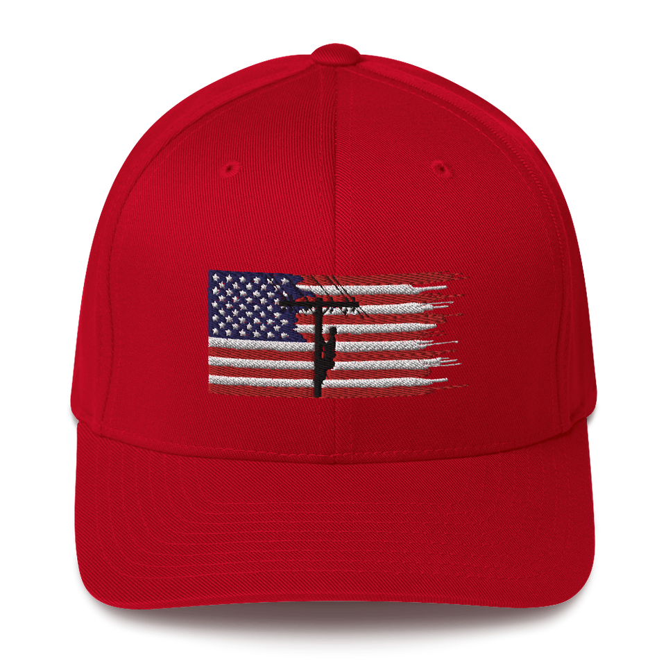 American Flag Lineman Flex Fit Hat